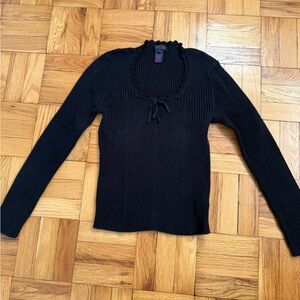 Ralph Lauren size L black cotton sweater, scoop neck, heavy, warm, lacy detail.